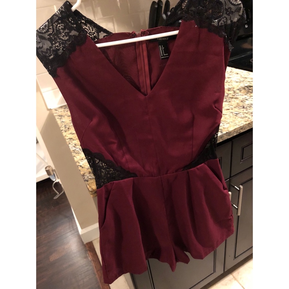Maroon and black lace romper